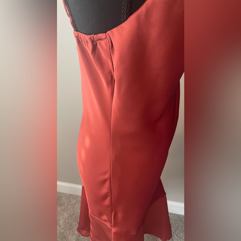 NWT Inspired Hearts satin terracotta/rust/pumpkin spaghetti strap satin dress - Picture 3 of 7
